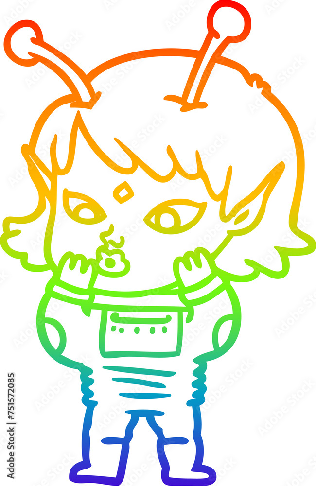 rainbow gradient line drawing pretty cartoon nervous alien girl rainbow gradient line drawing pretty cartoon nervous alien girl