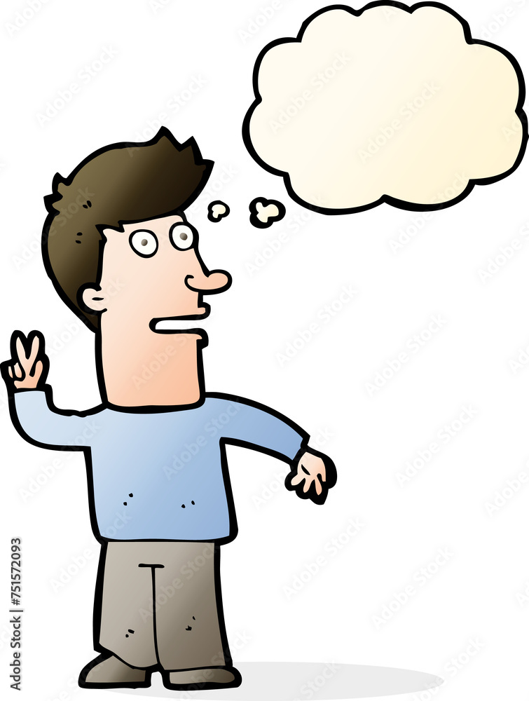 cartoon man making peace sign with thought bubble cartoon man making peace sign with thought bubble