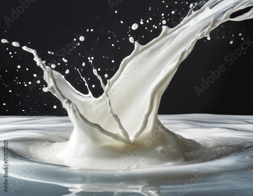 Realistic milk splash splashing in milk pool with isolated on transparent background