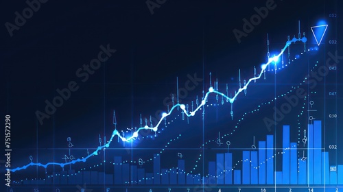 stock market financial chart with uptrend line graph in on blue background