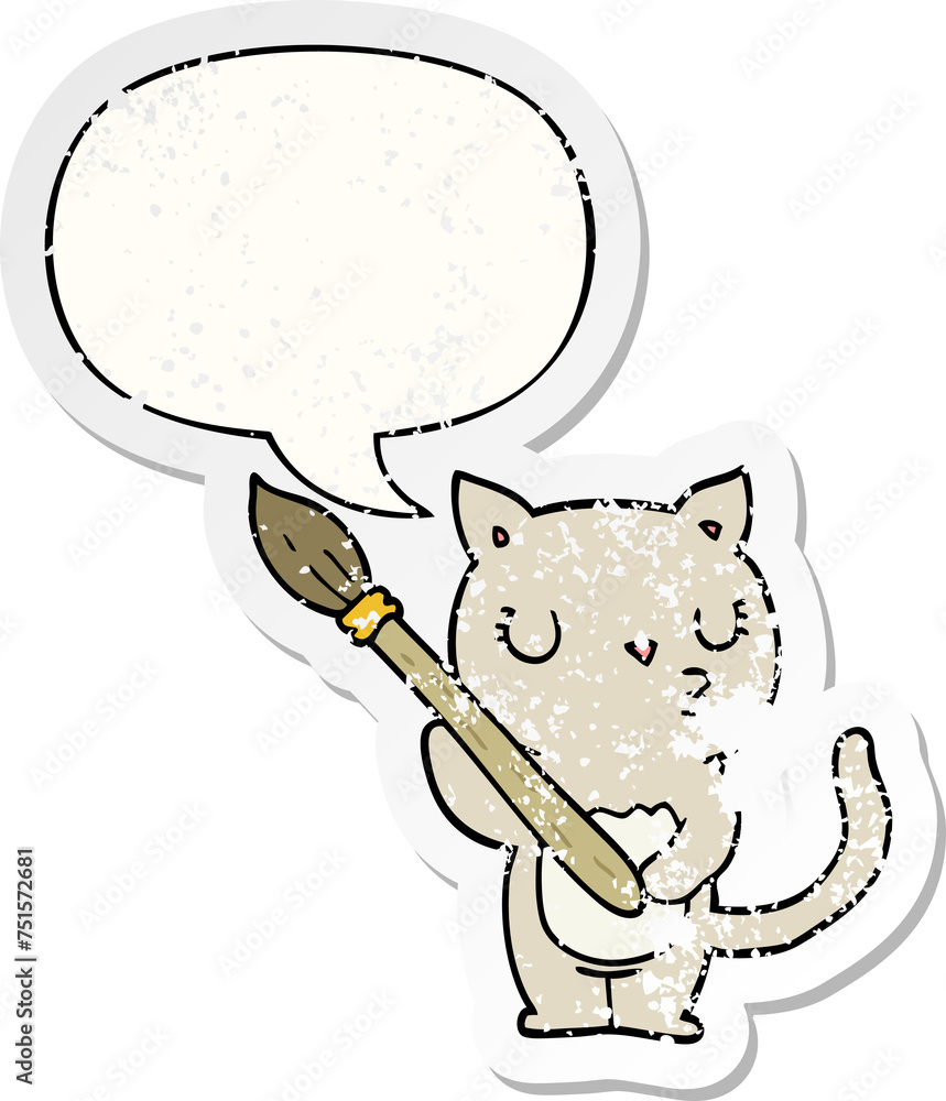 cute cartoon cat and speech bubble distressed sticker cute cartoon cat and speech bubble distressed sticker