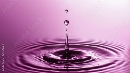Macro shot of a water drop on a pink surface causing concentric ripples