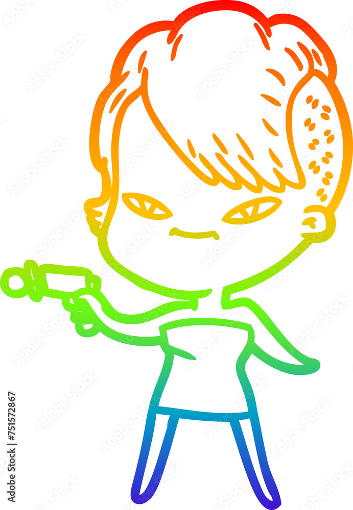 rainbow gradient line drawing cute cartoon girl with hipster haircut rainbow gradient line drawing cute cartoon girl with hipster haircut