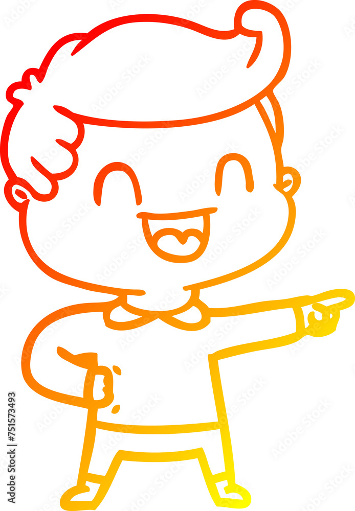 warm gradient line drawing cartoon happy man pointing