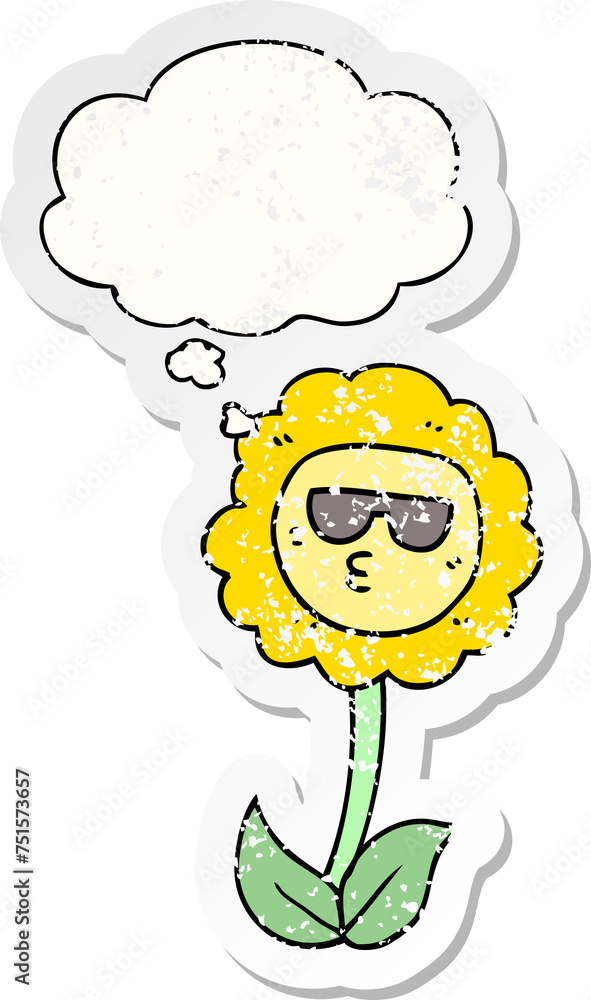 cartoon flower and thought bubble as a distressed worn sticker cartoon flower and thought bubble as a distressed worn sticker