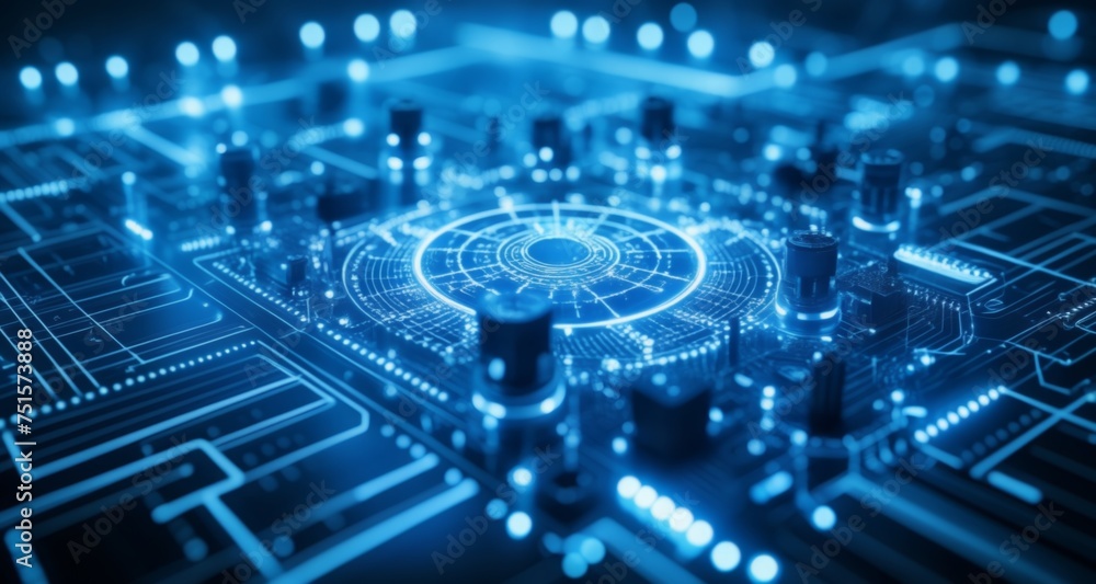 Technological marvel - A close-up view of a circuit board's intricate design Technological marvel - A close-up view of a circuit board's intricate design