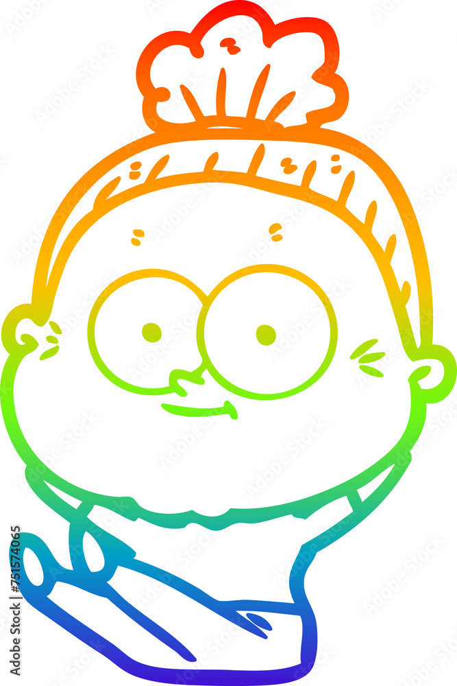 rainbow gradient line drawing cartoon happy old woman rainbow gradient line drawing cartoon happy old woman