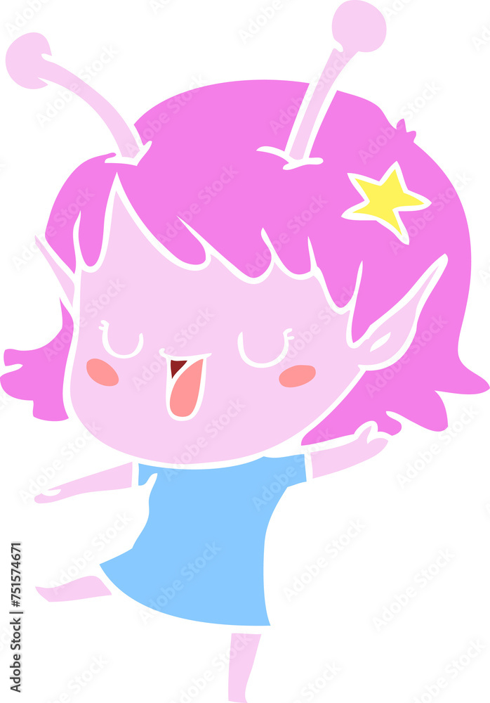 Fototapeta premium happy alien girl flat color style cartoon