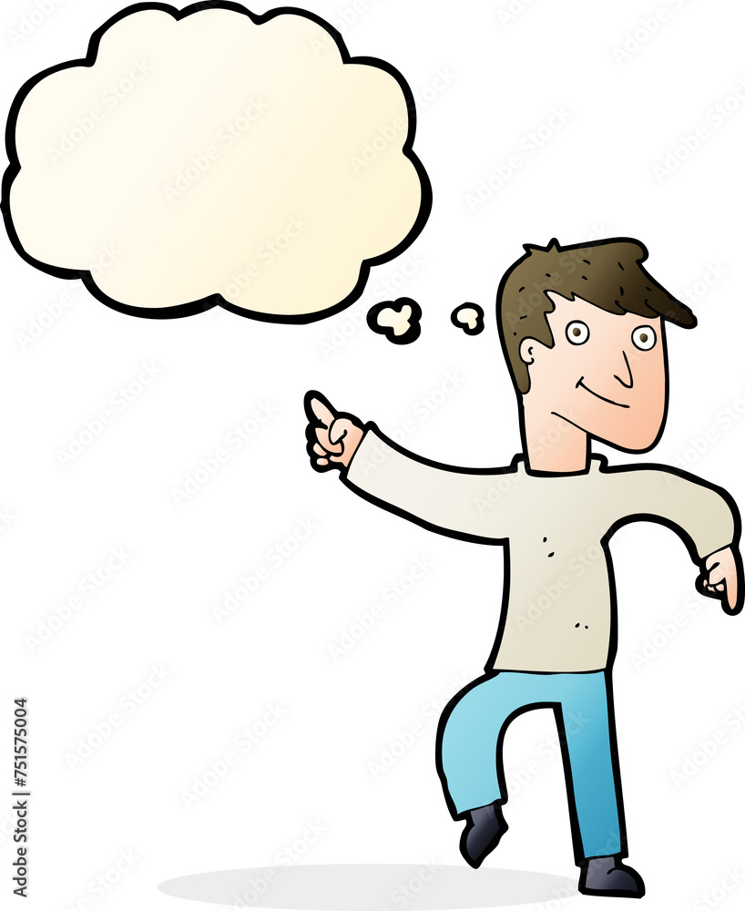 cartoon happy man pointing with thought bubble cartoon happy man pointing with thought bubble