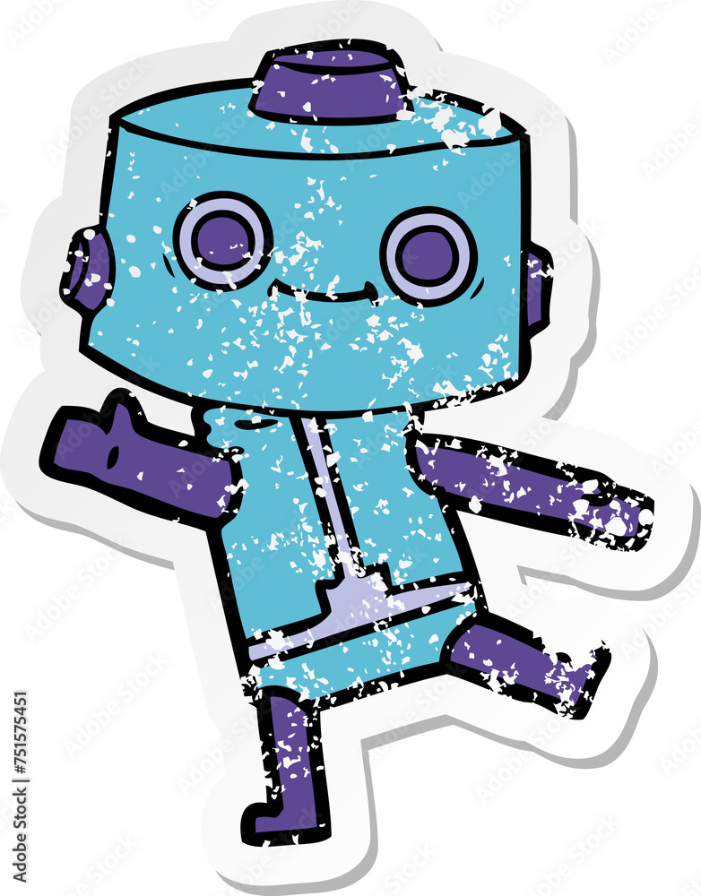 distressed sticker of a cartoon robot distressed sticker of a cartoon robot