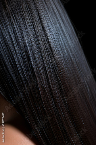 Lustrous and Healthy Black Hair in a Close-up View: Illustrating Proper Hair Care and Vitality