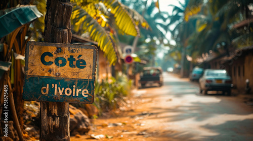 Road sign on the street in Cote d Ivoire. photo