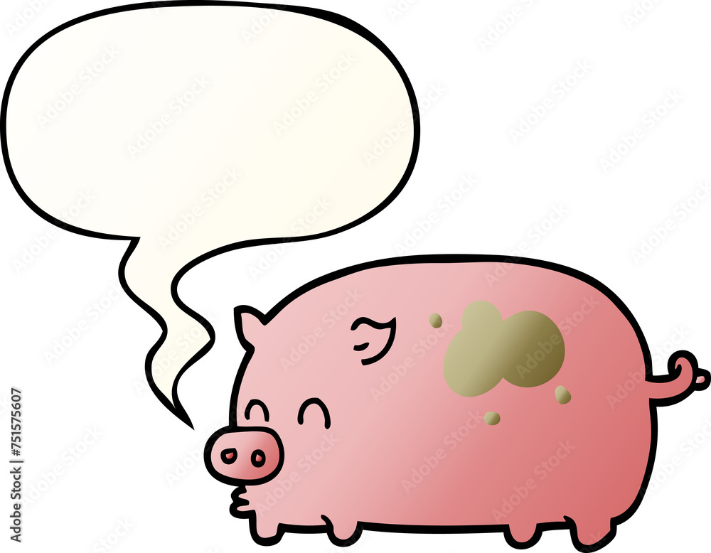 cute cartoon pig and speech bubble in smooth gradient style cute cartoon pig and speech bubble in smooth gradient style
