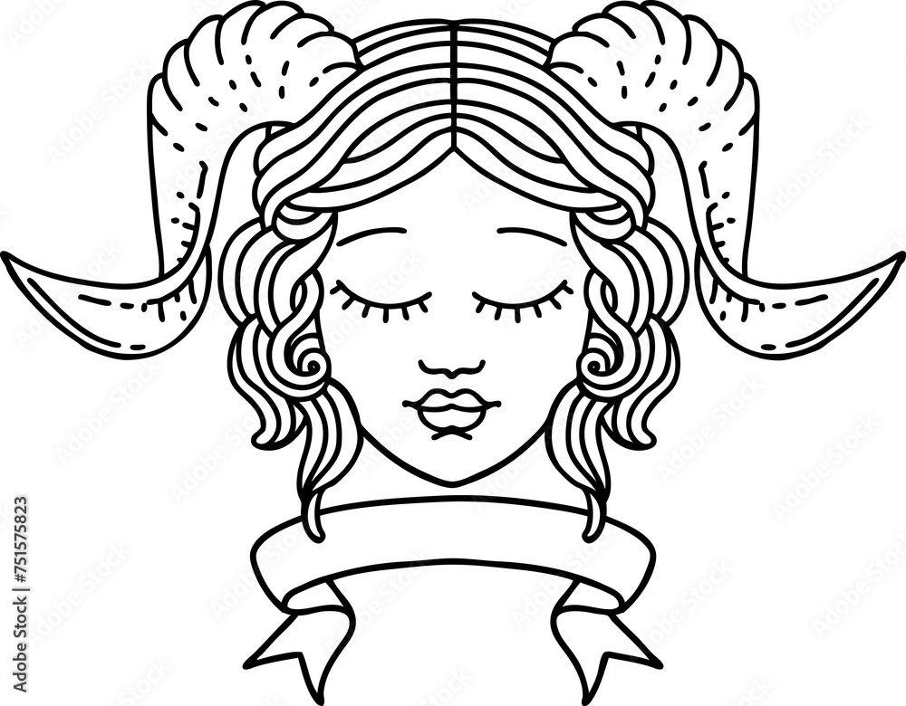 tiefling character face with scroll banner illustration tiefling character face with scroll banner illustration