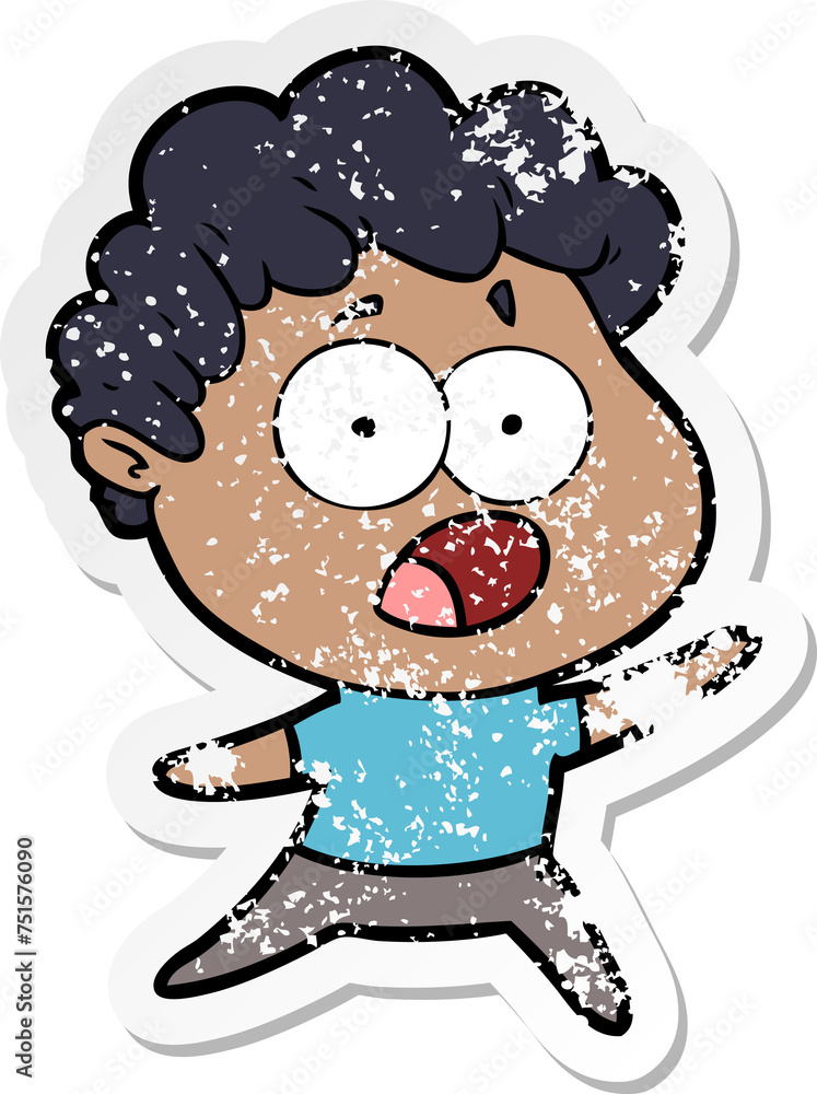 distressed sticker of a cartoon man gasping in surprise distressed sticker of a cartoon man gasping in surprise