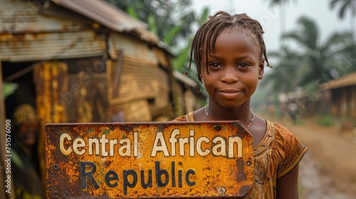 Fototapeta Naklejka Na Ścianę i Meble -  CAR little girl poses in the street. People of African Republic suffer of poverty due to the economic situation