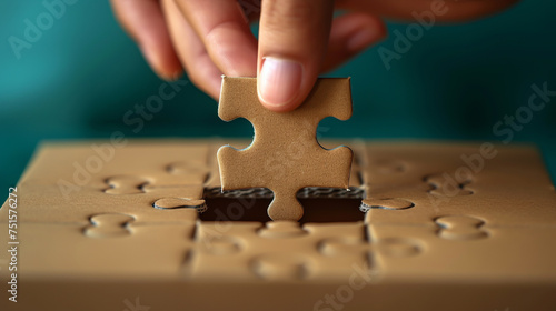 The last puzzle piece is fitted into the idea box by a hand, signifying the finishing touch photo
