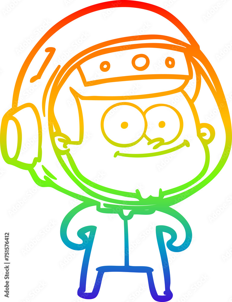 Obraz premium rainbow gradient line drawing happy astronaut cartoon