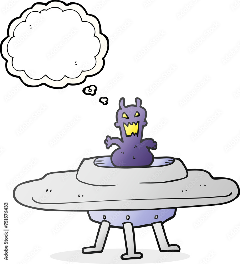thought bubble cartoon alien in flying saucer thought bubble cartoon alien in flying saucer