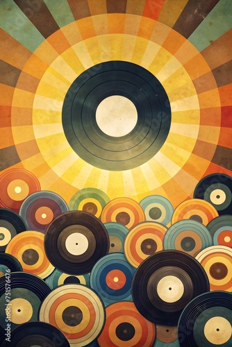 music note background with colorful vinyl records abstract background with music and notes