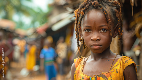 Unidentified Guinea Bissau girl in yellow dress. photo