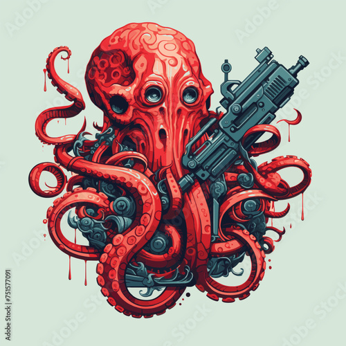 Striking Tentaclepunk Inspired Gun Futuristic Vector Illustration photo