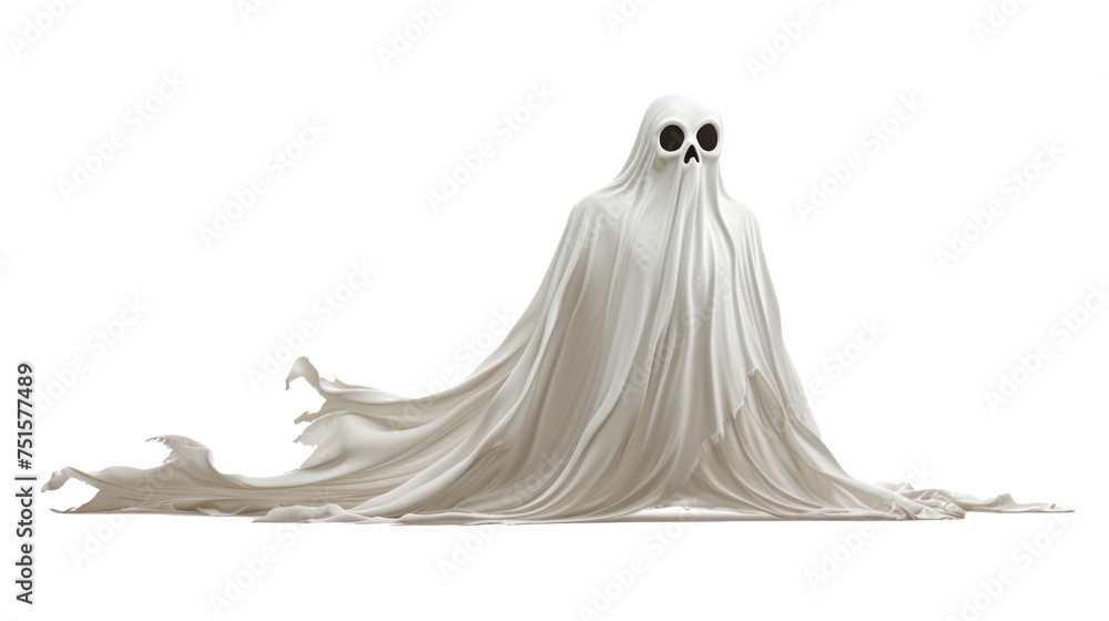 A ghostly figure with a skull on its head is draped in a white sheet Isolated on transparent background, PNG A ghostly figure with a skull on its head is draped in a white sheet Isolated on transparent background, PNG