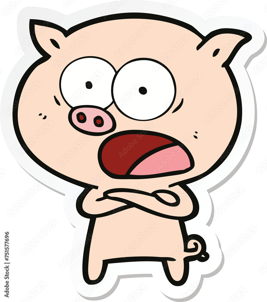 sticker of a cartoon pig shouting sticker of a cartoon pig shouting