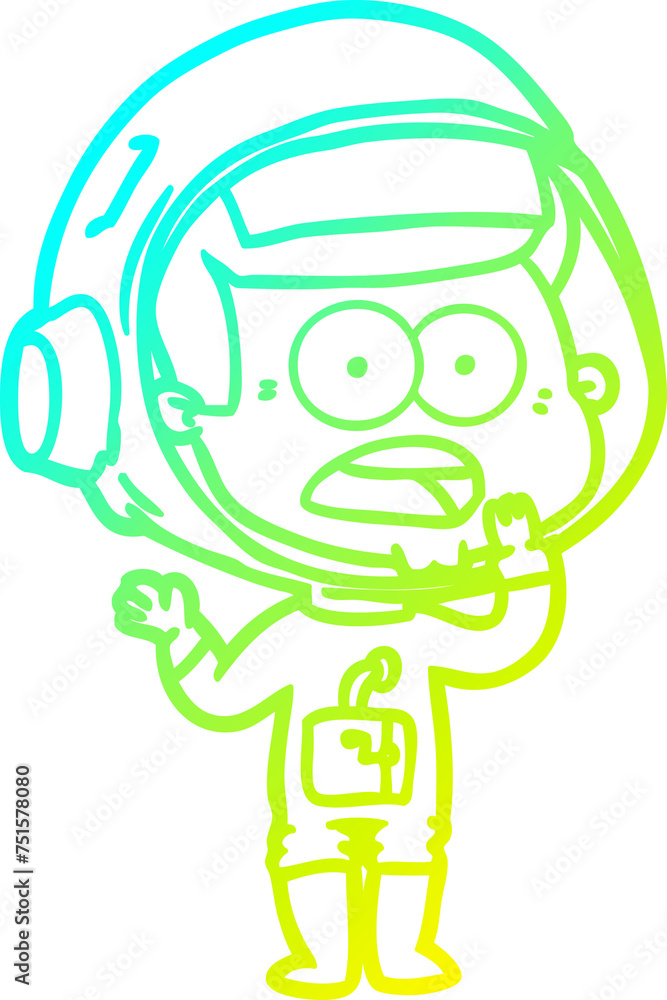 Fototapeta premium cold gradient line drawing cartoon surprised astronaut