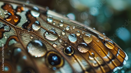 Detailed View of Feather with Water Droplets and Golden Sunlight Reflections