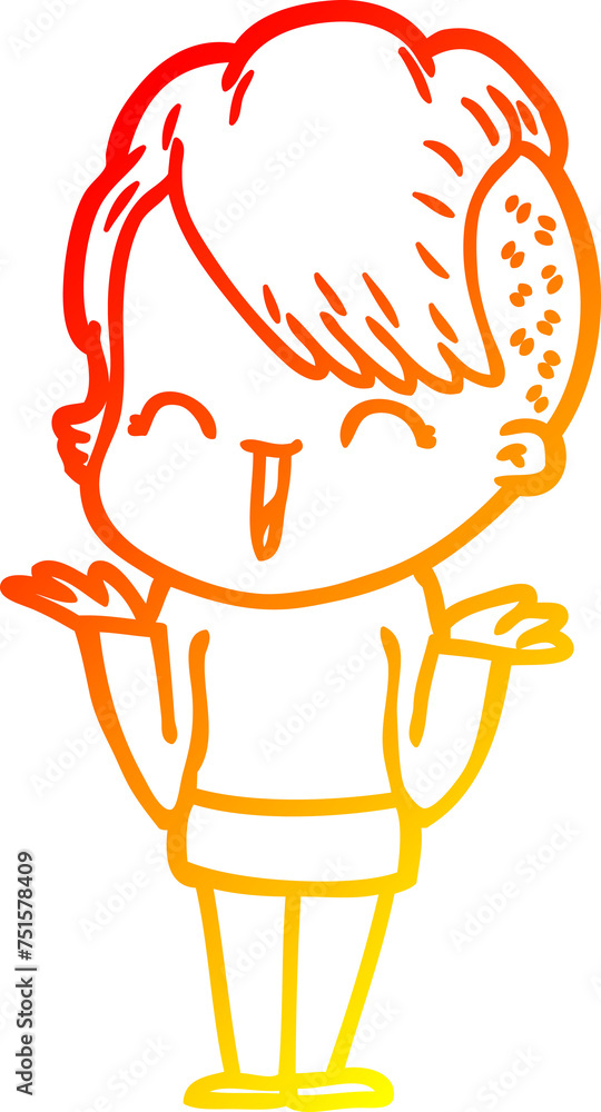 warm gradient line drawing cartoon happy hipster girl warm gradient line drawing cartoon happy hipster girl