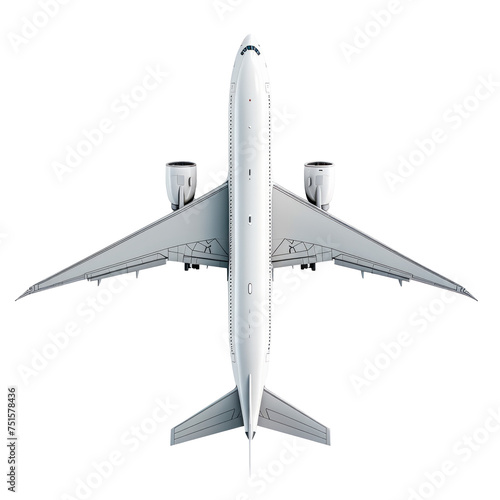 A white airplane is shown in a close up view Isolated on transparent background, PNG photo