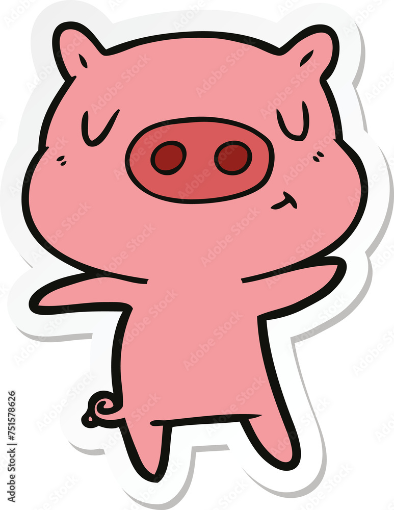 sticker of a cartoon content pig sticker of a cartoon content pig