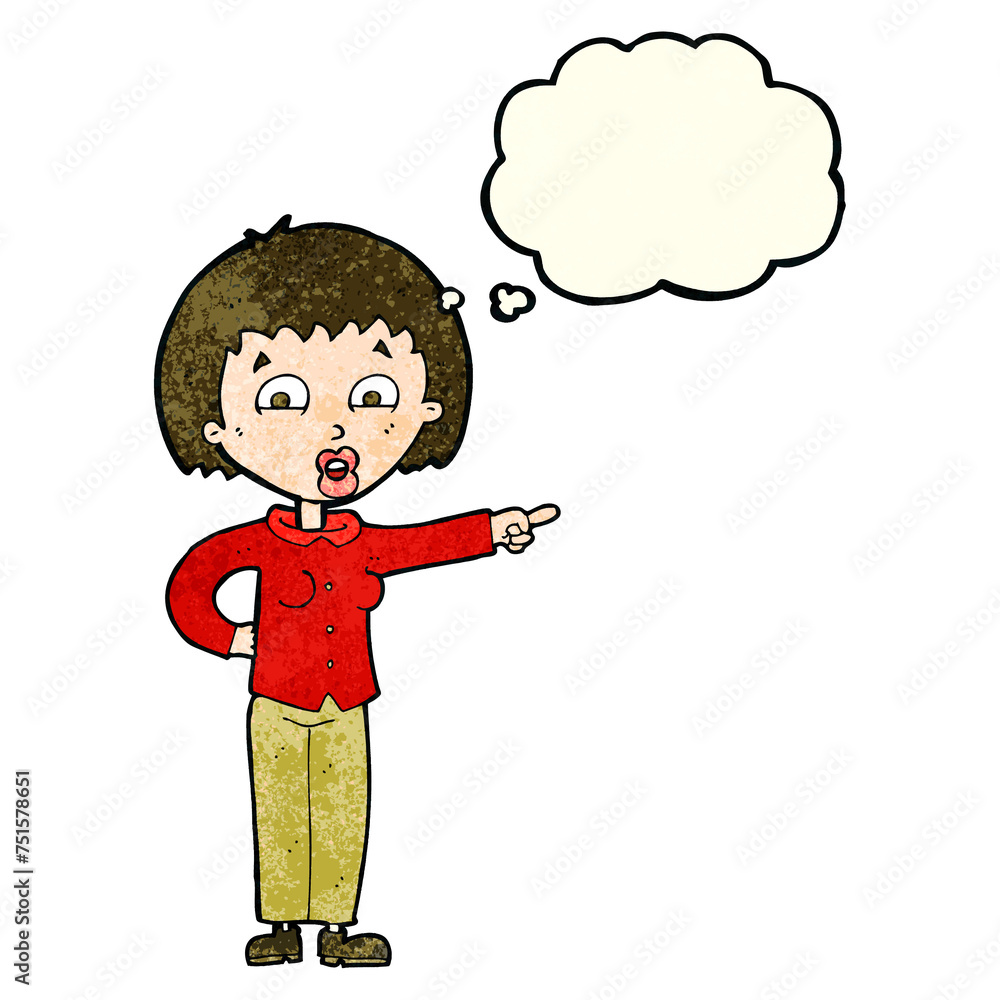 cartoon pointing woman with thought bubble cartoon pointing woman with thought bubble