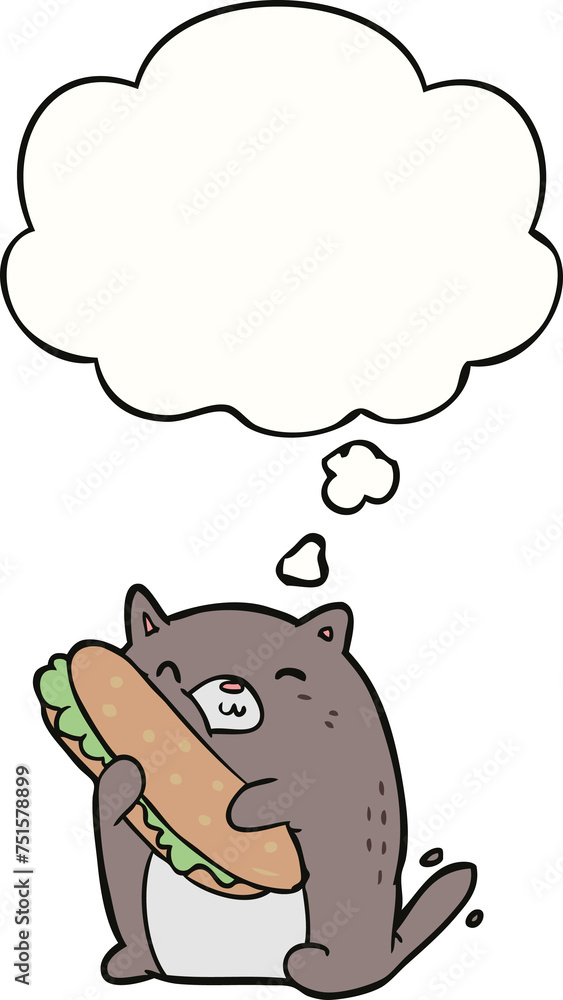 cartoon cat with sandwich and thought bubble cartoon cat with sandwich and thought bubble