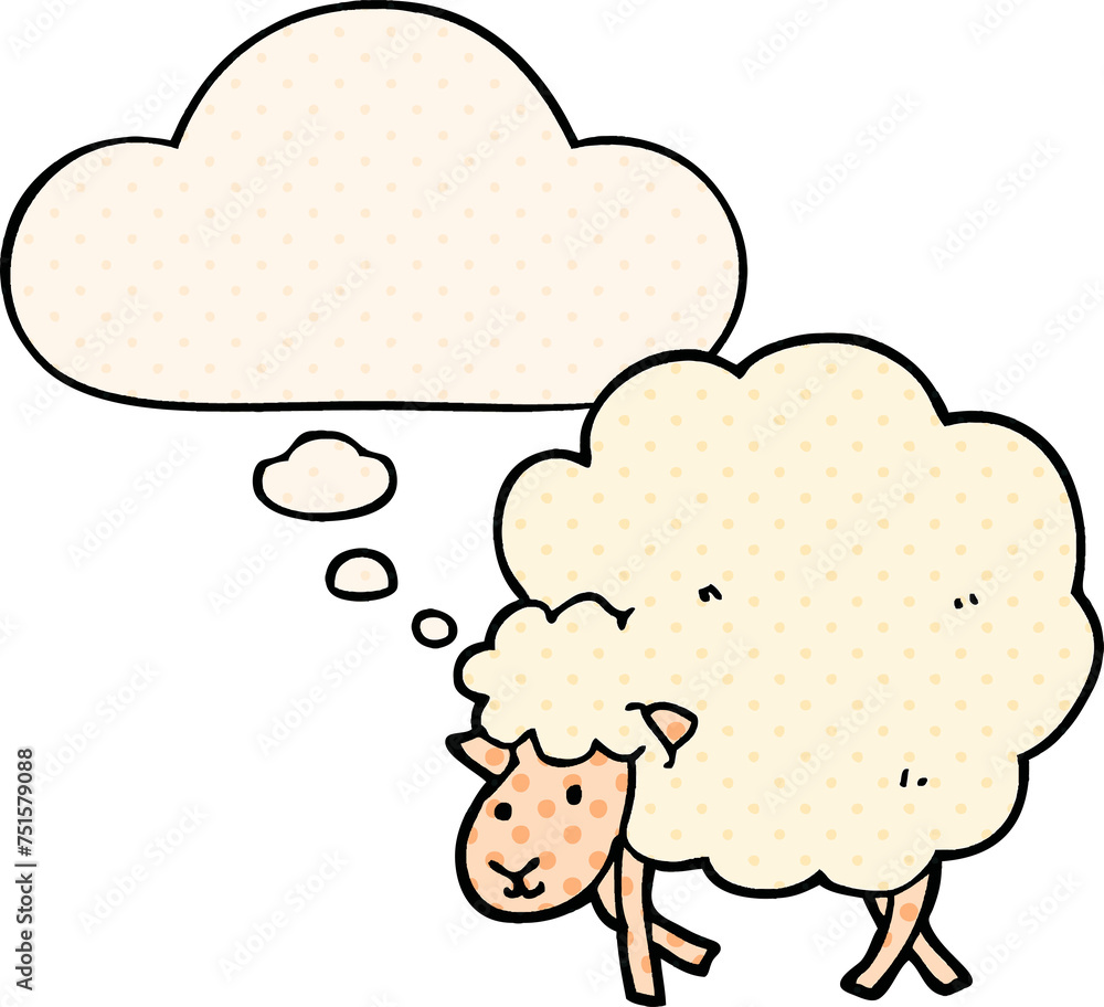 cartoon sheep and thought bubble in comic book style cartoon sheep and thought bubble in comic book style