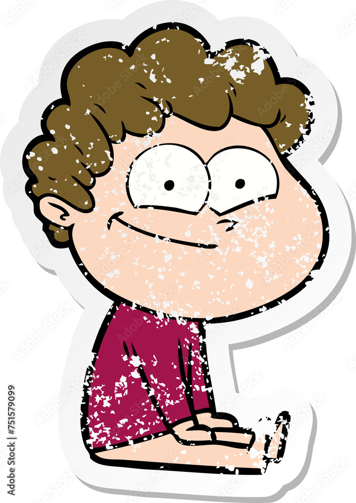 distressed sticker of a cartoon happy man distressed sticker of a cartoon happy man