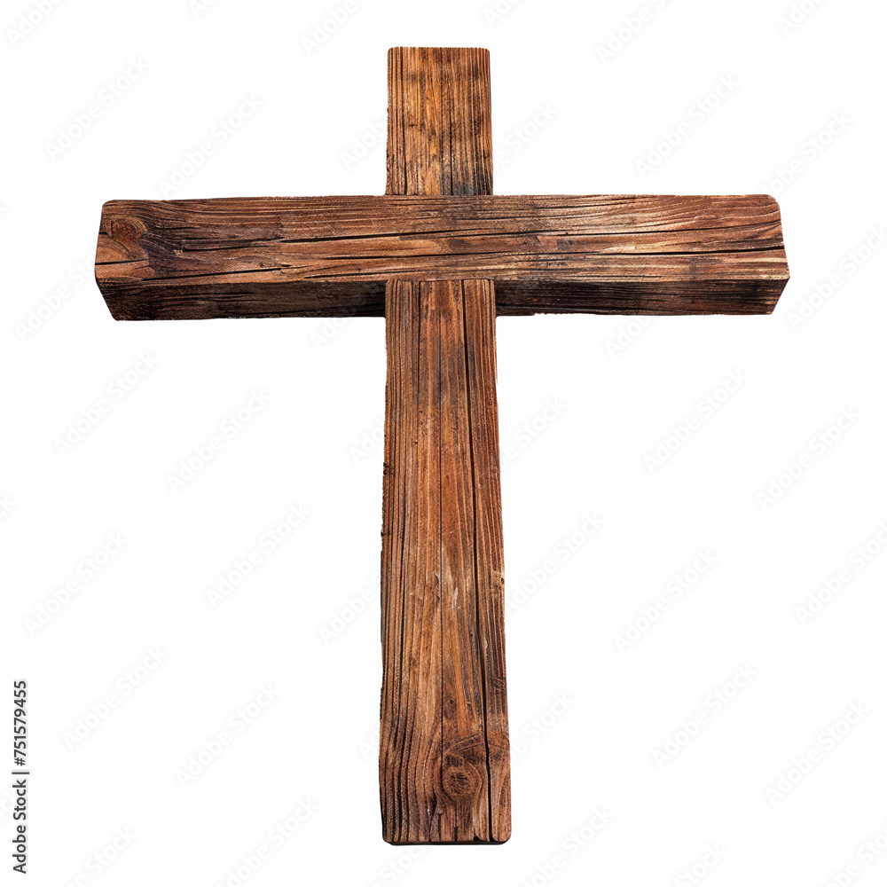 A wooden cross cut out element. Isolated on transparent background, PNG