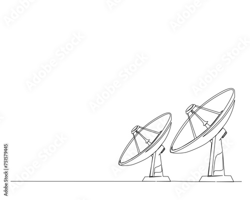 Continuous one line drawing of parabolic antena disc . Satellite disc in simple outline illustration. Editable stroke.