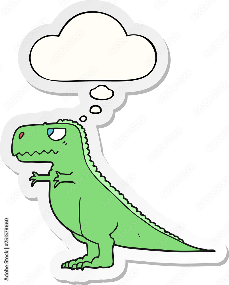 cartoon dinosaur and thought bubble as a printed sticker cartoon dinosaur and thought bubble as a printed sticker