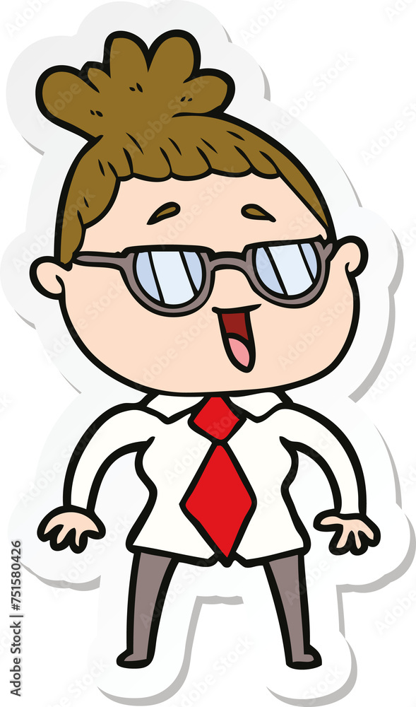 sticker of a cartoon happy woman wearing spectacles sticker of a cartoon happy woman wearing spectacles