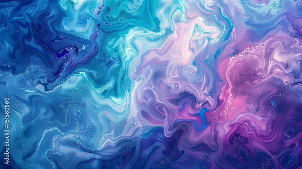 Tranquil abstract fluid art with interweaving blue and purple tones. Seamless fluid texture in soothing colors for calming design work. Peaceful abstract painting with a flowing pattern.