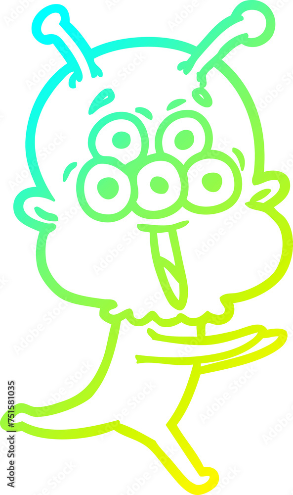 cold gradient line drawing happy cartoon alien running cold gradient line drawing happy cartoon alien running