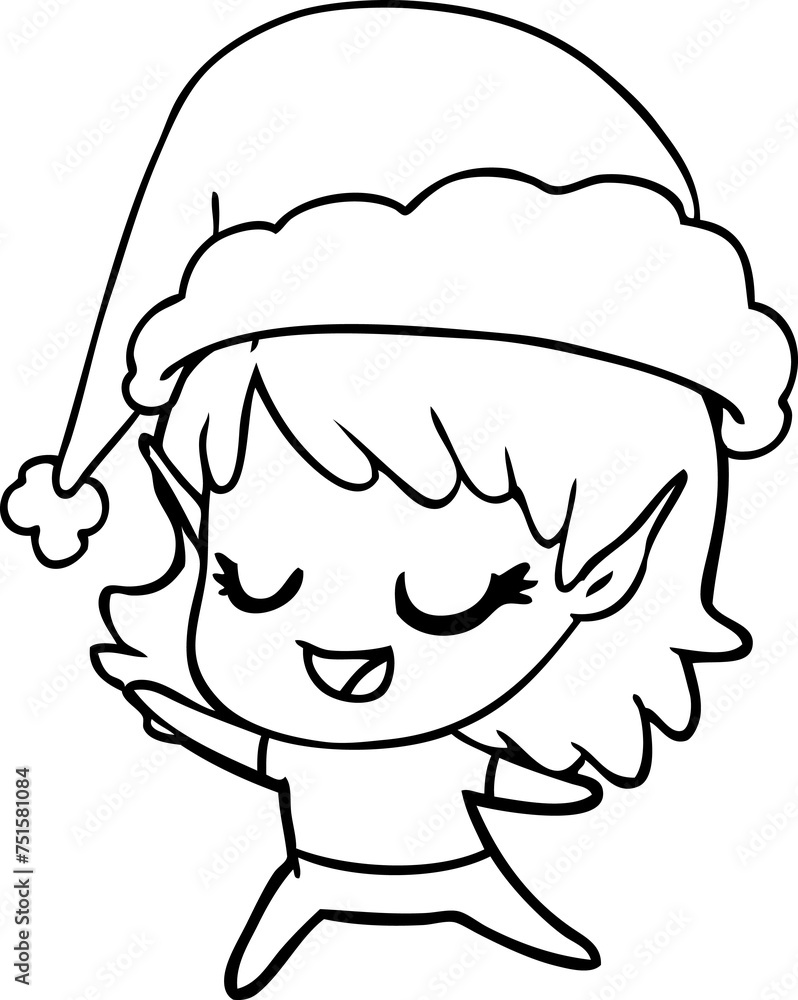 carton happy elf girl dancing wearing santa hat carton happy elf girl dancing wearing santa hat