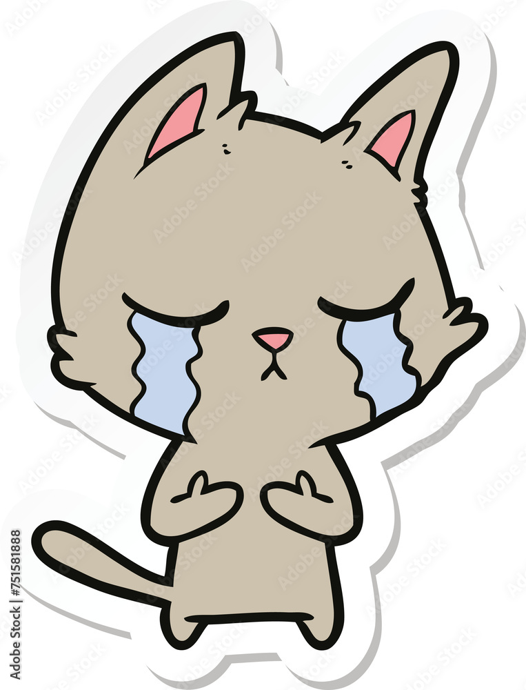 sticker of a crying cartoon cat sticker of a crying cartoon cat