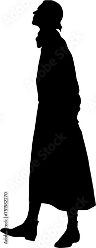 silhouette of woman walking alone with transparent background