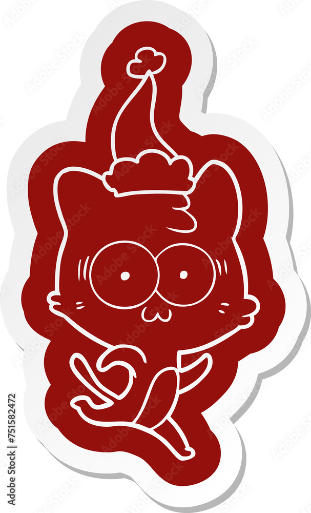 cartoon sticker of a surprised cat running wearing santa hat cartoon sticker of a surprised cat running wearing santa hat