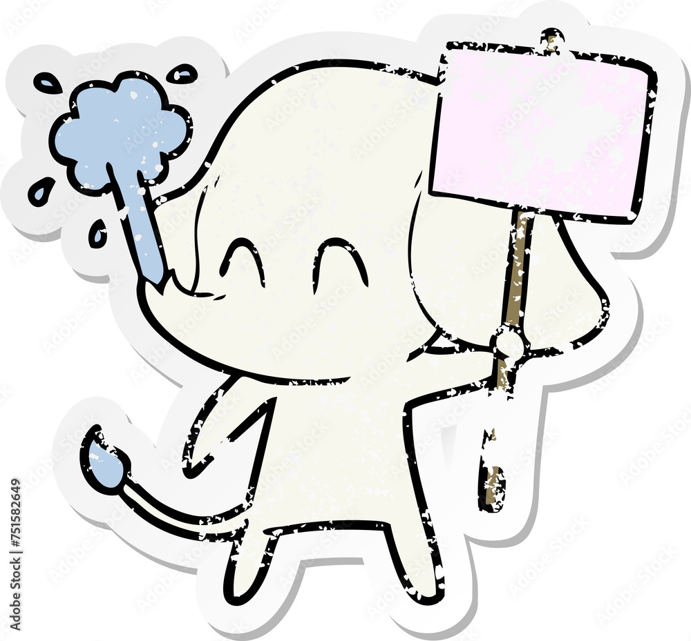 distressed sticker of a cute cartoon elephant spouting water distressed sticker of a cute cartoon elephant spouting water