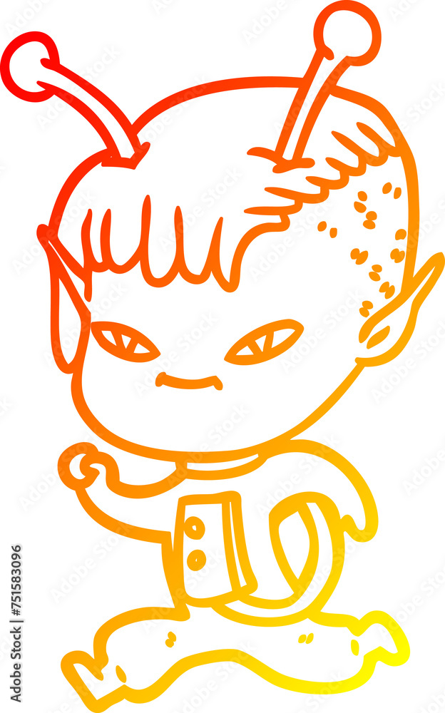 warm gradient line drawing cute cartoon alien girl warm gradient line drawing cute cartoon alien girl