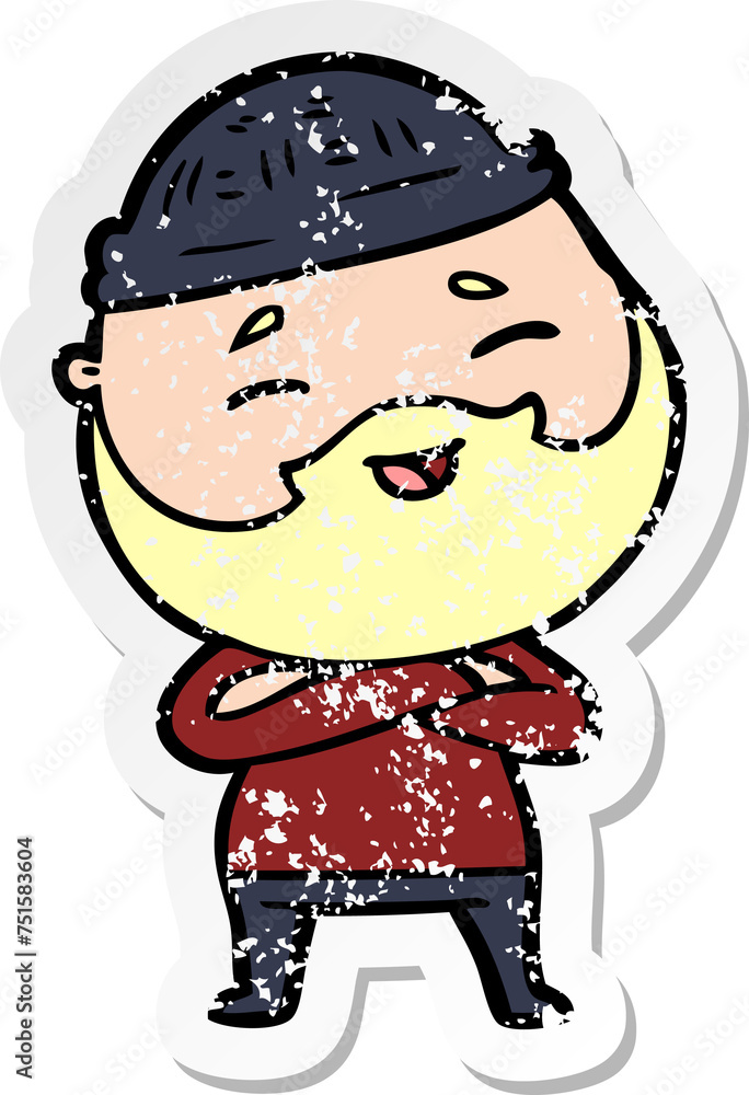 distressed sticker of a cartoon happy bearded man distressed sticker of a cartoon happy bearded man